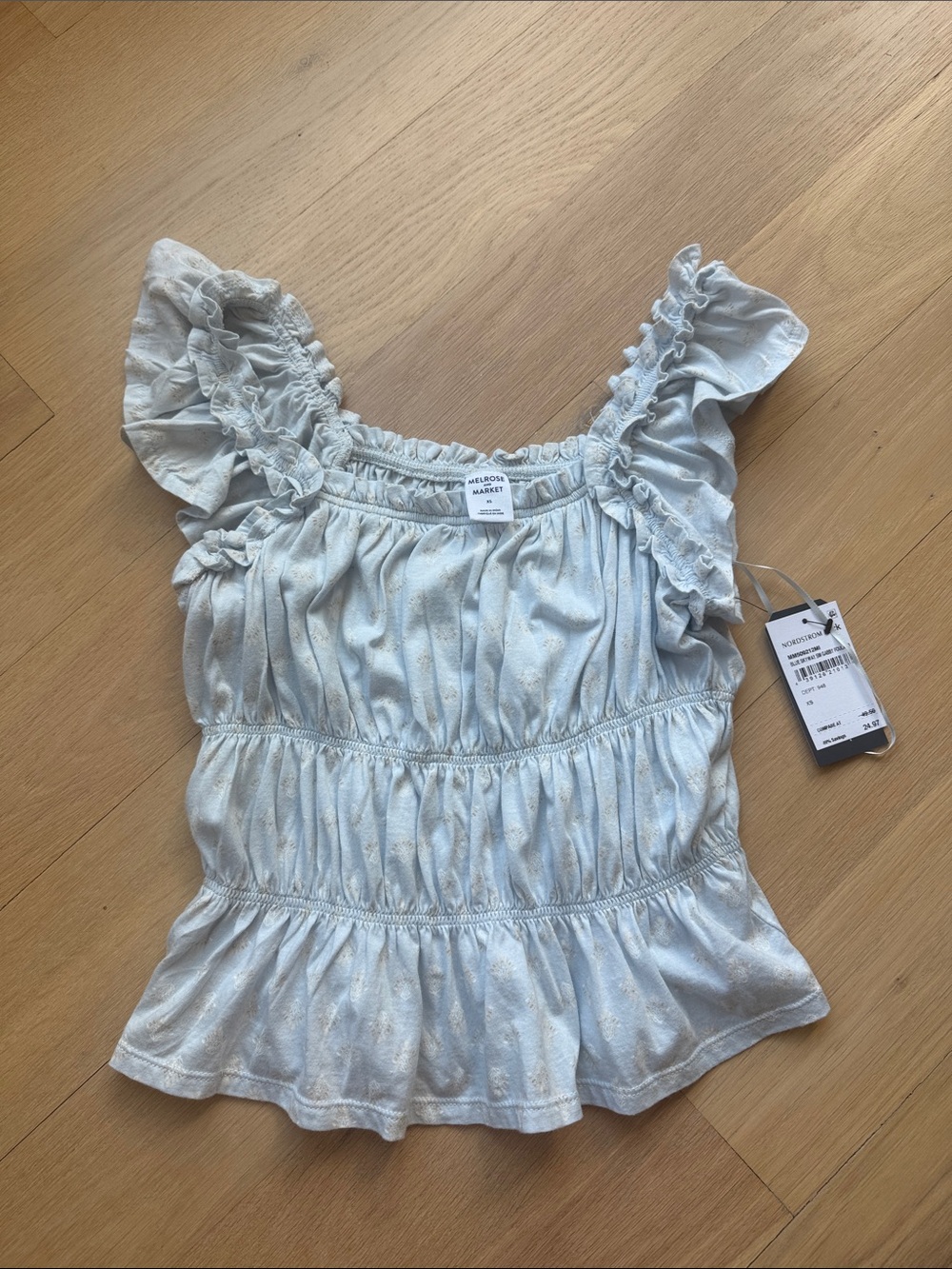 Melrose and market Pale Blue Ruffled Smocked Peplum Tank Top